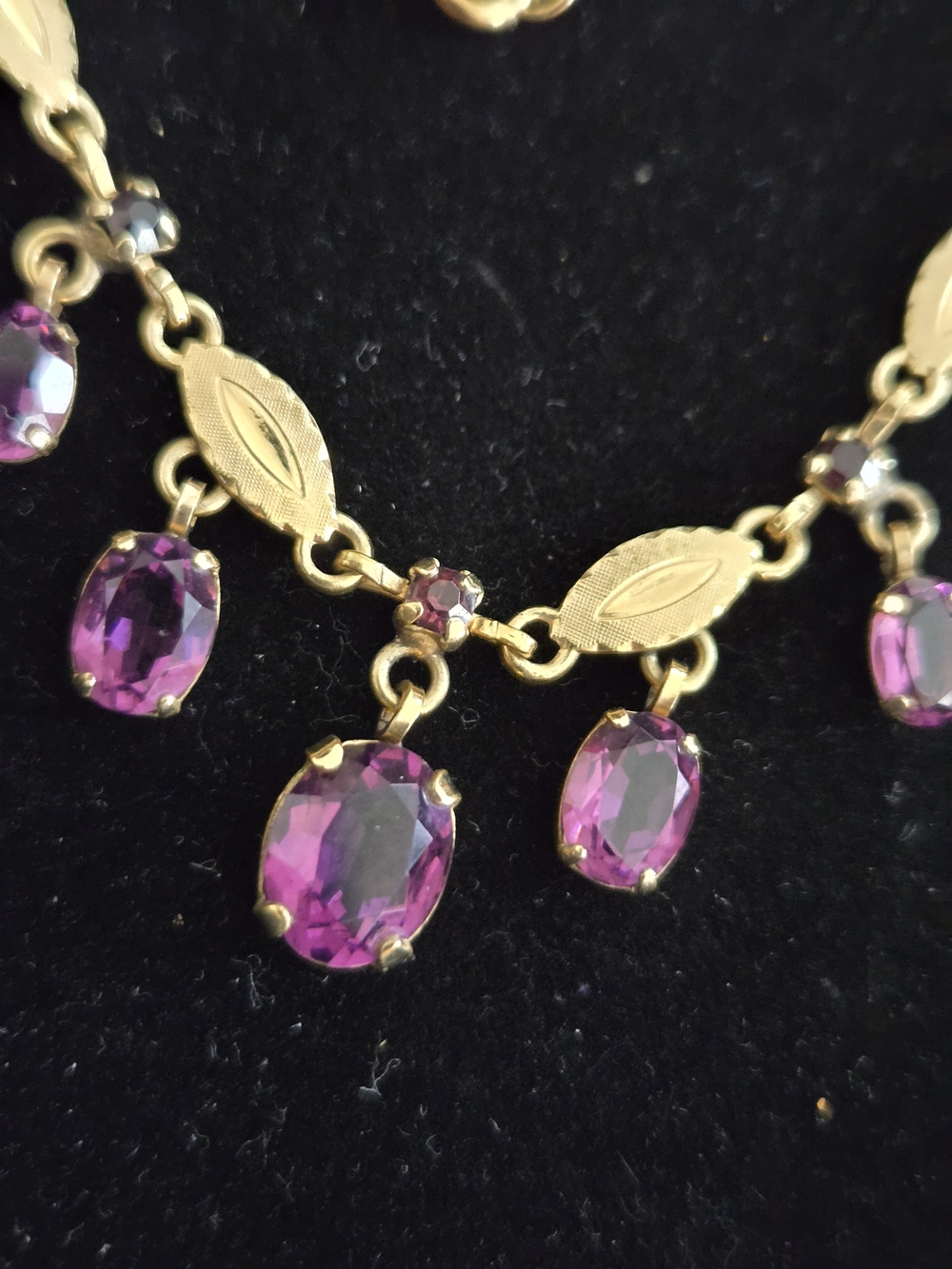 Victorian 12KT Gold Filled Festoon Necklace With Purple Faceted Stone 16" - Picture 4 of 11